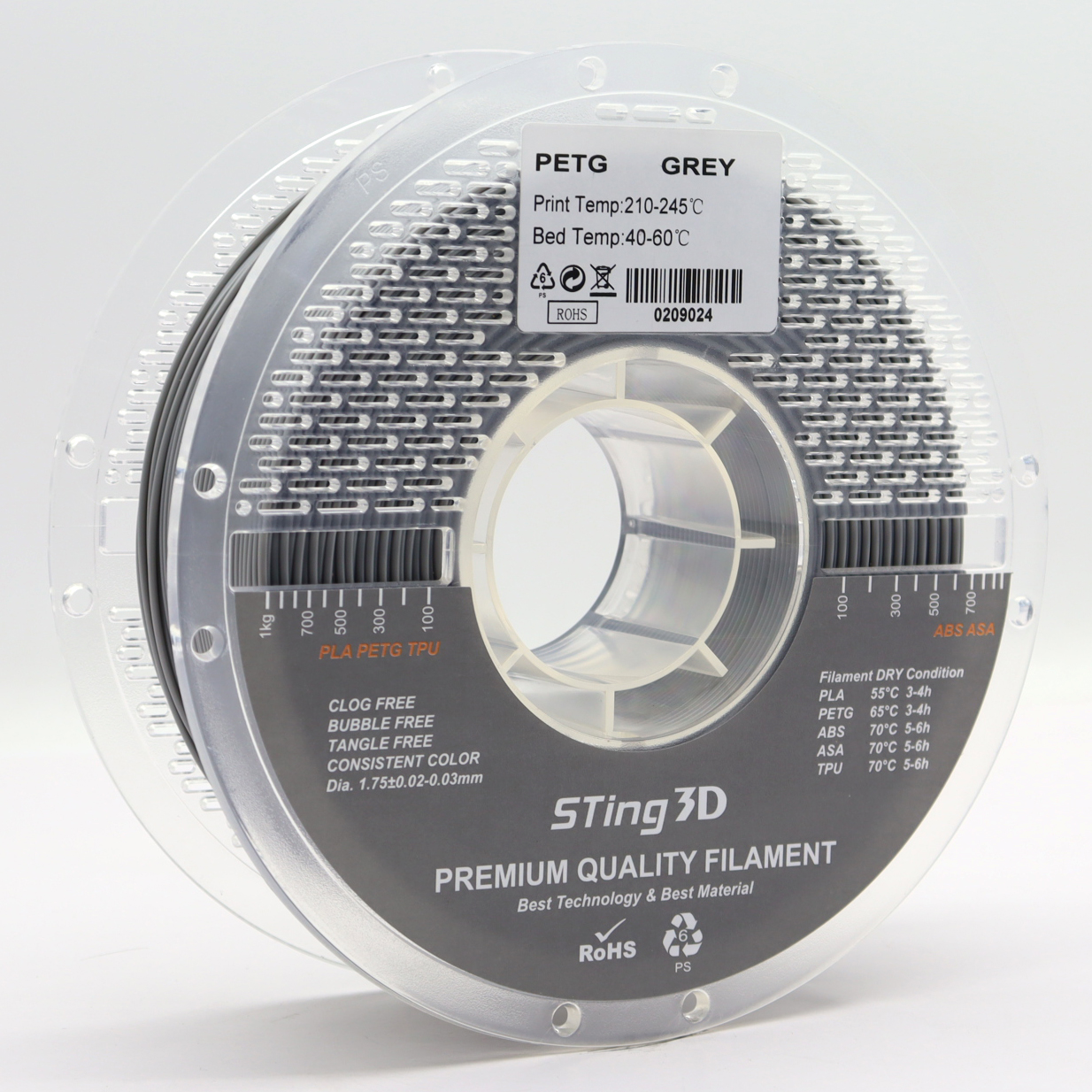 Sting3D PETG - Grey - 3D Filament 1.75mm, 1kg